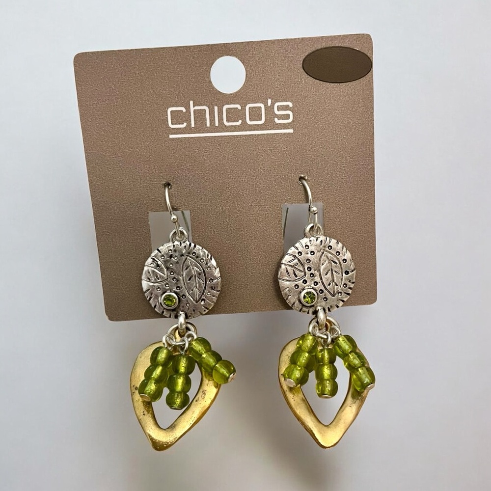 NWT Chico’s Green & Mixed Metal Dangle Earrings